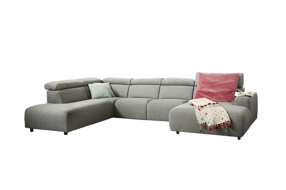 WOHNLANDSCHAFT RISO Grau Webstoff - Schwarz/Grau, Textil (331/81/240cm) - KAWOLA
