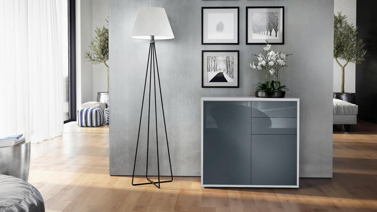 KOMMODE Ben Front in Grau Hochglanz - Grau, Holzwerkstoff (79/74/36cm) - Vladon