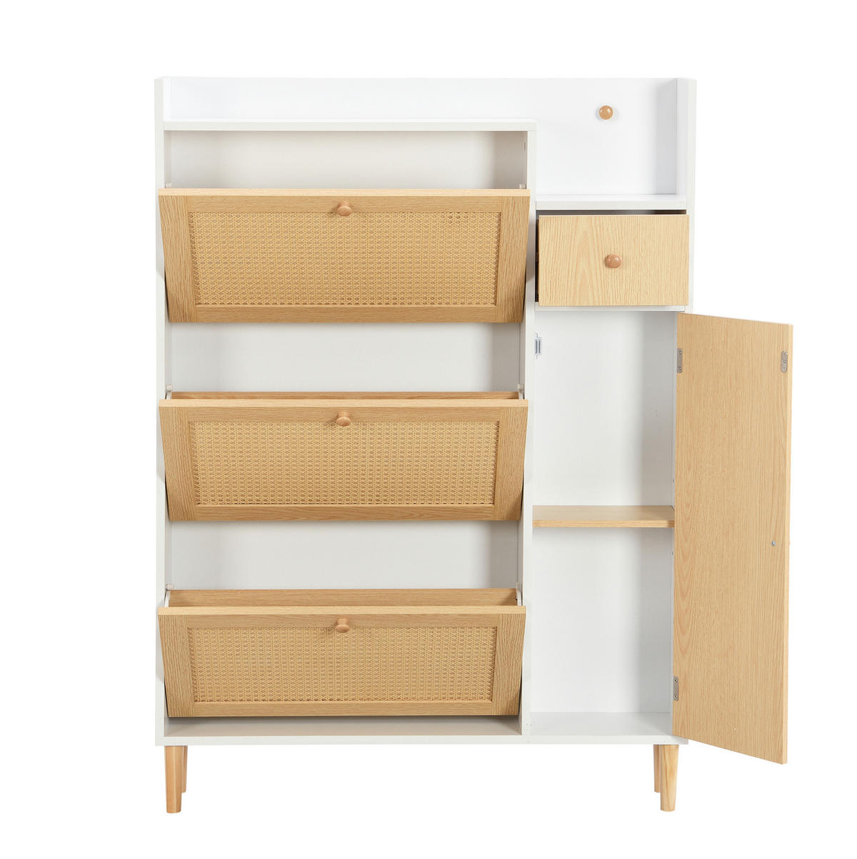 SCHUHSCHRANK aus MDF 90x125x17cm in Natur mit 3 Klappen & Schublade - Naturfarben, Holzwerkstoff (90/125/17cm) - Modfu