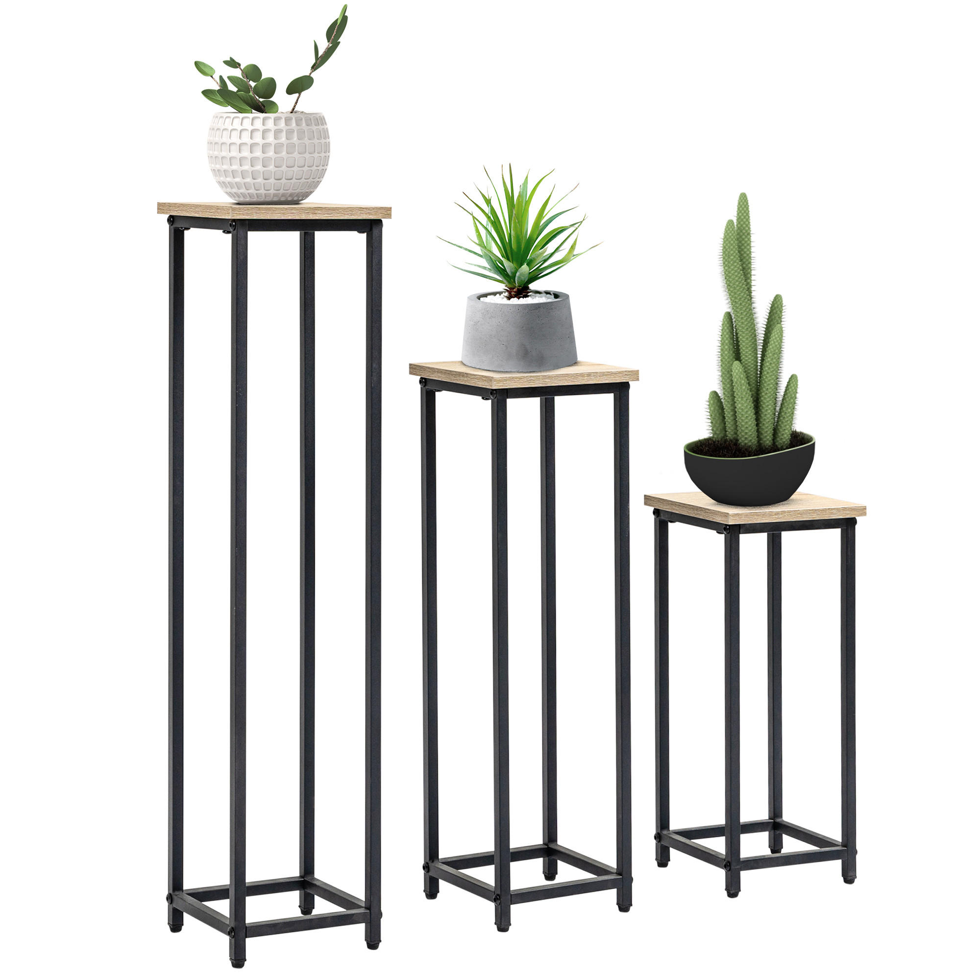 ComfortXL Pflanzenständer-Set Schwarz 21x90x21 cm
