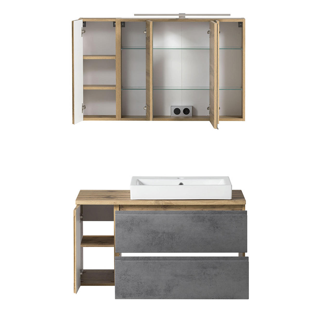 BADMÖBEL-SET 5-TLG. Vasto-03 - Grau, Holzwerkstoff (265/200/47cm) - Lomado