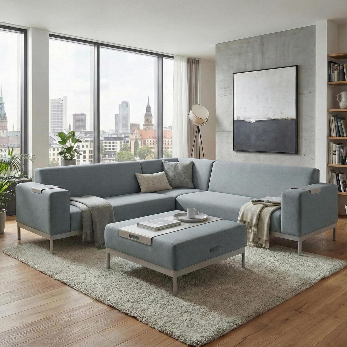 ECKSOFA MIT ABLAGE Blau - Blau, Textil (245/82cm) - MCW