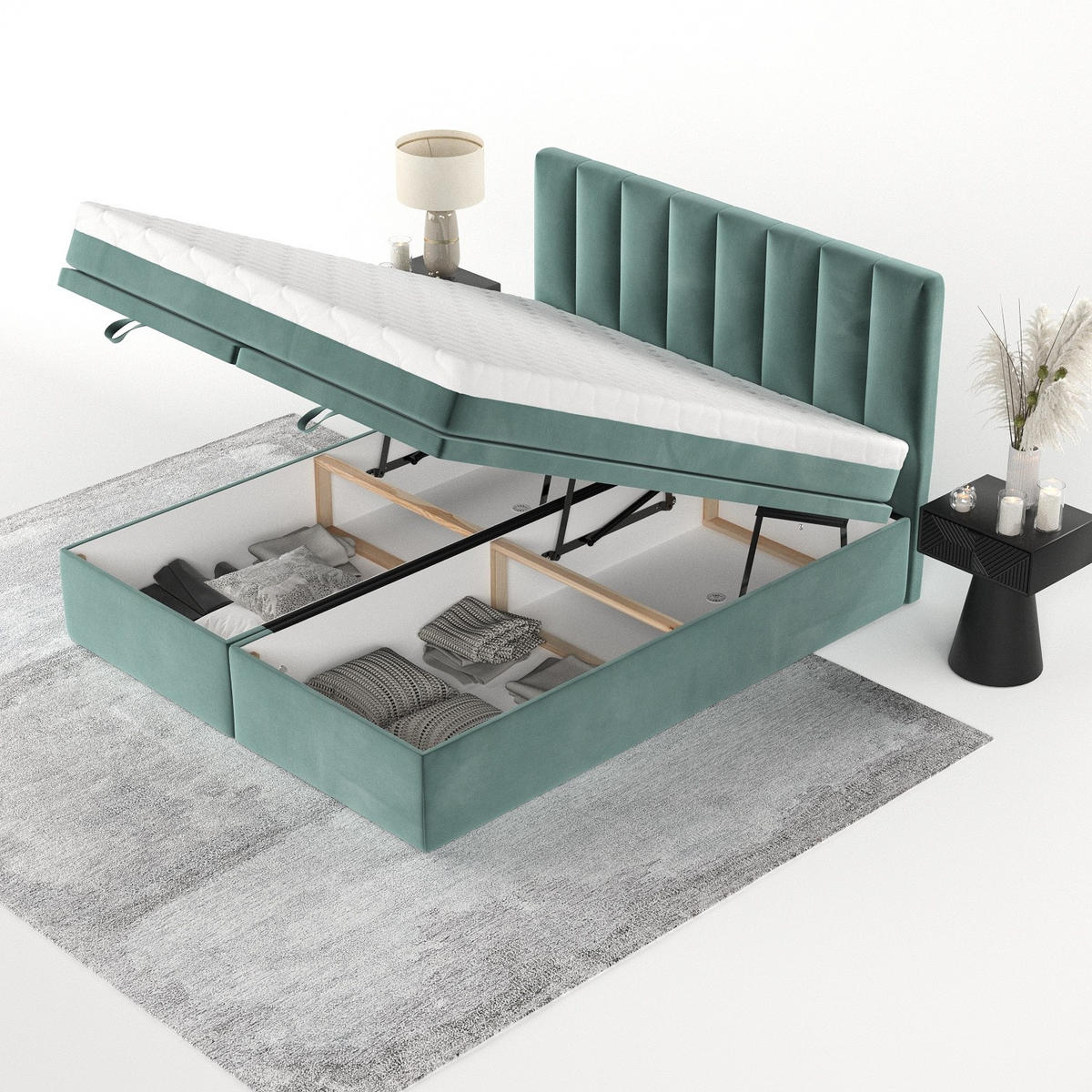 BOXBETT Lume 200/200 cm Türkis im Kronos Stoff - Türkis/Schwarz, Holz/Holzwerkstoff (200/200cm) - AltaBeds