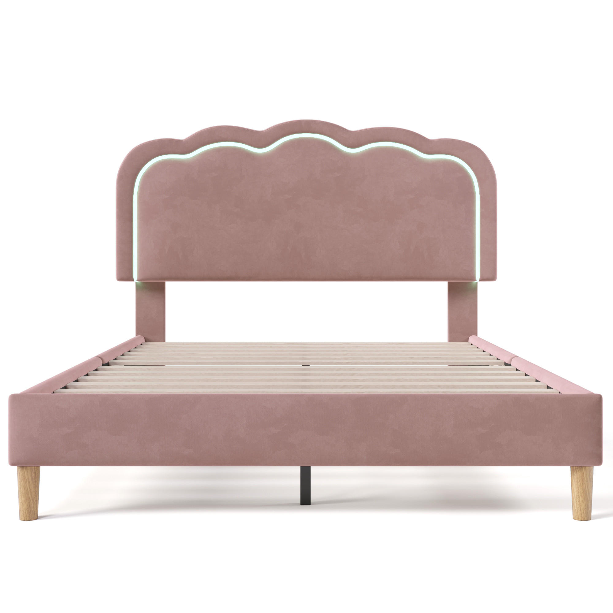 POLSTERBETT 140/200 cm in Rosa Samt mit Lattenrost - Pink, Holz/Textil (140/200cm) - KOMHTOM