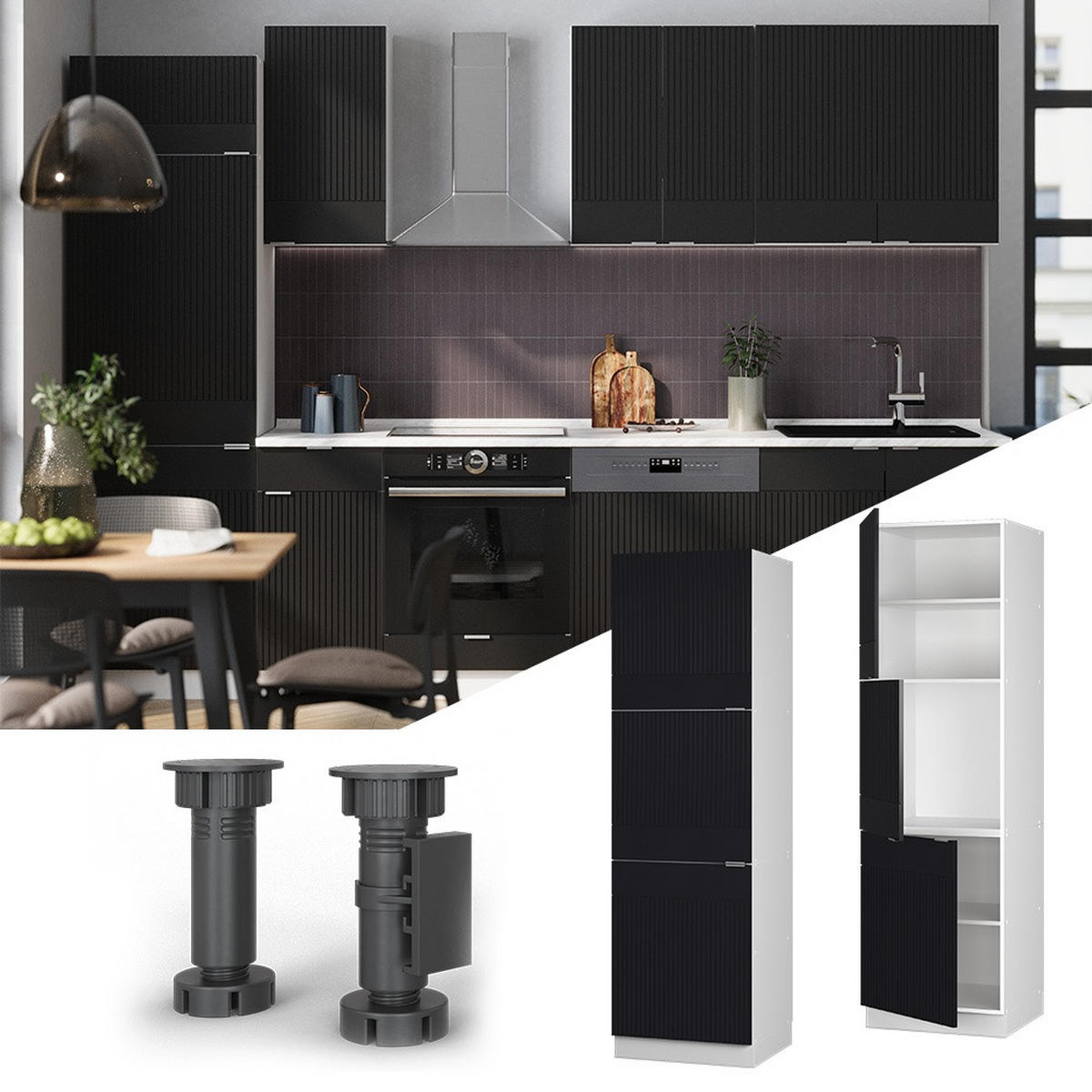 OMARICA ZA PEČICO Fame-Line Črna črtasta 60 cm - črna/bela, leseni material (60/206.8/58cm) - Vicco
