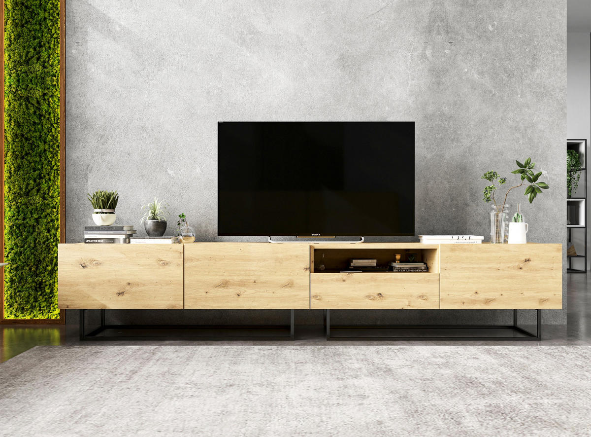 TV-SCHRANK Enjoy Eiche artisan matt mit Metallrahmen Schublade 120 cm - Schwarz/Eiche Artisan, Holzwerkstoff/Metall (120/46/35cm) - Meble Lindner