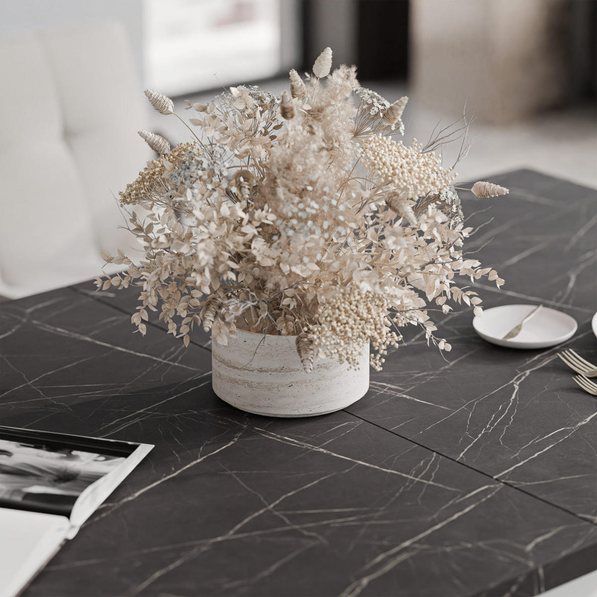 AUSZIEHTISCH XANDRO 140/80/76 cm mit Metallgestell, Weiß / Grigia Pietra - Weiß/Grau, Holzwerkstoff/Metall (80/140/76cm) - Idohome