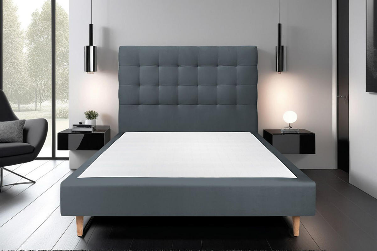 KOPFTEIL gepolstert - Gesteppt – anthrazitgrauer Samtstoff - 160 cm - Beige/Anthrazit, Holz (160/120/10cm) - Sommeil de Plomb