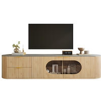 TV stolek 172/38/45,5 cm s vertikální 3D strukturou, oválnou vitrínou a vícezónovým úložným prostorem, Natural - světle hnědá, kompozitní dřevo (172/45.5/38cm) - Redom