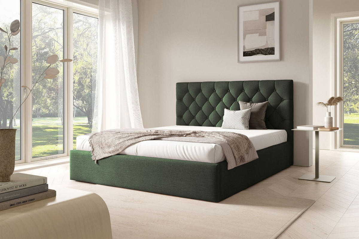 POLSTERBETT Aurevia Dunkelgrün Samtbezug 140x200 cm - Dunkelgrün, Textil (140/200cm) - Selsey