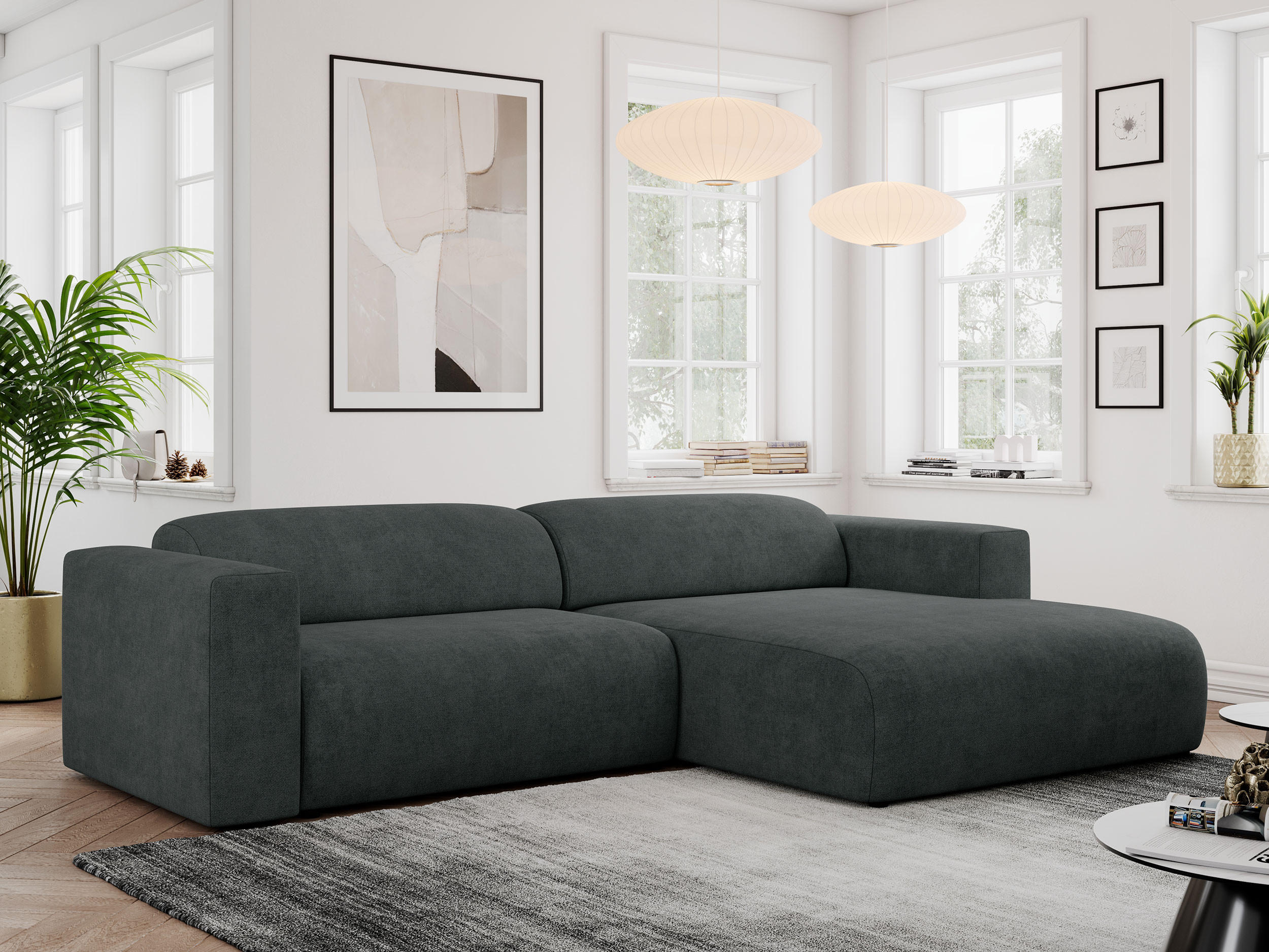 ECKSOFA PASADENA Dunkelgrau Struktur - Rechts Seite - Dunkelgrau/Schwarz, Kunststoff/Textil (180/288cm) - MKS