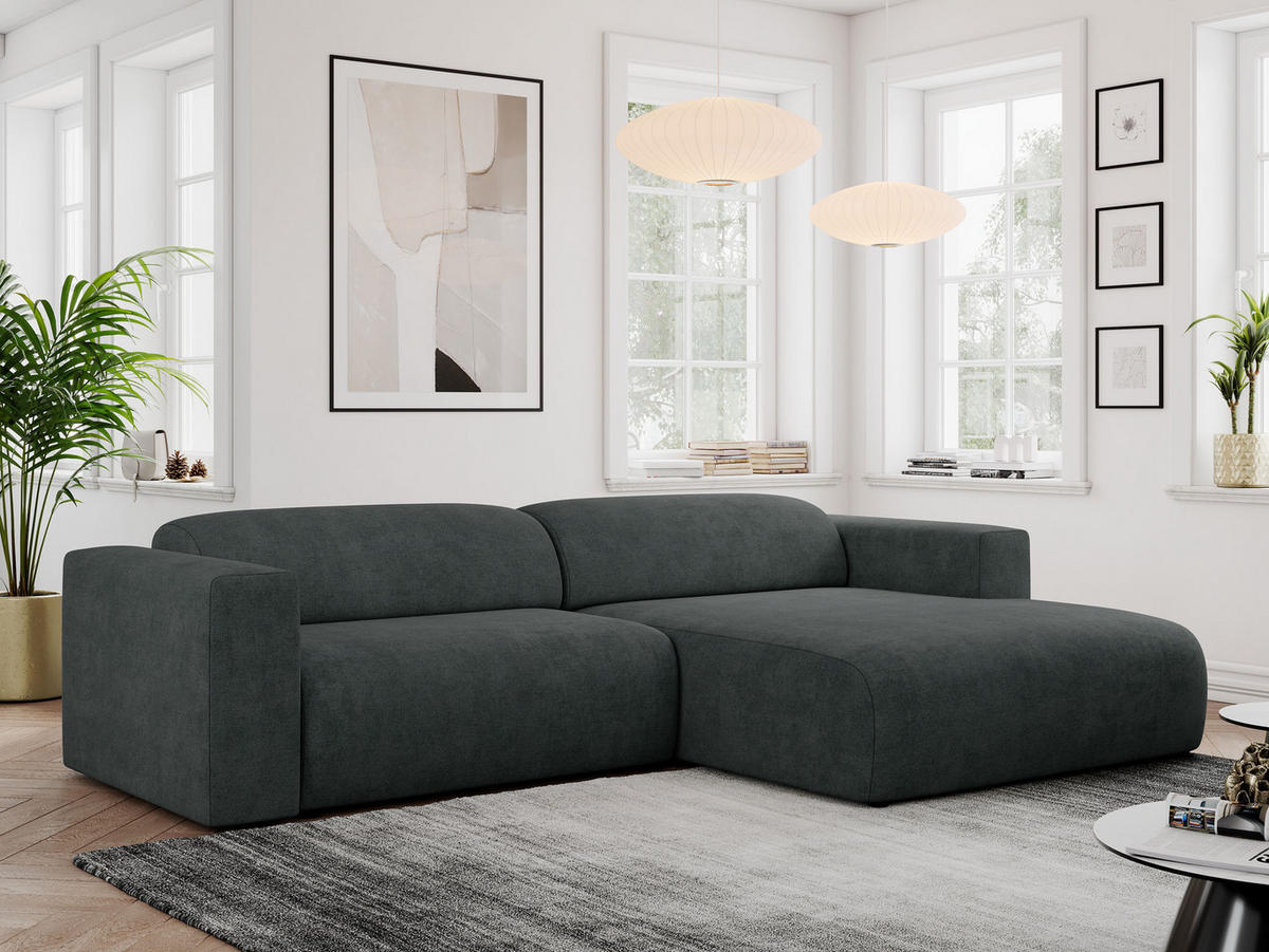 ECKSOFA PASADENA Dunkelgrau Struktur - Rechts Seite - Dunkelgrau/Schwarz, Kunststoff/Textil (180/288cm) - MKS