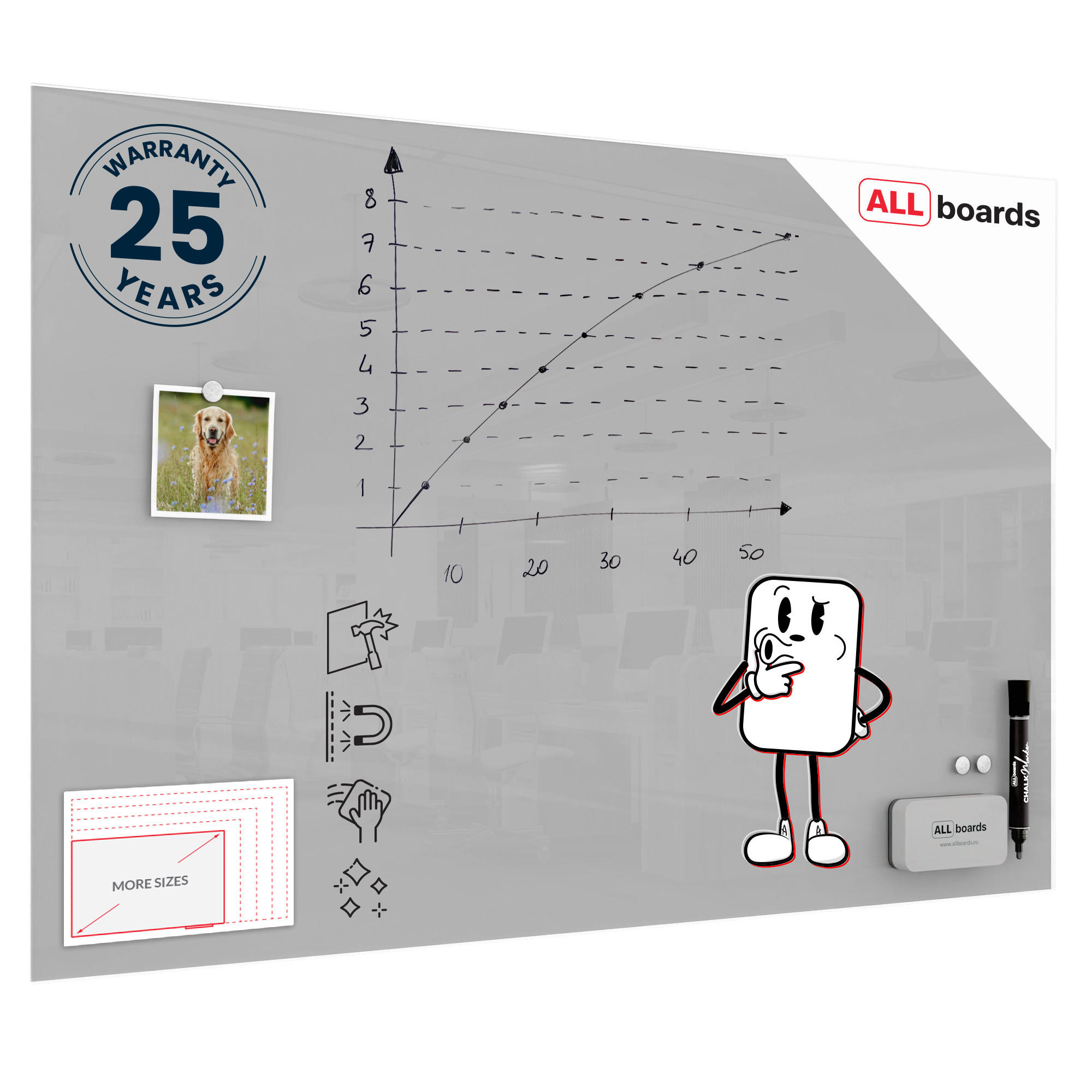 GLASBOARD, grau 90x60cm - rahmenloses Glasboard - Grau, Glas (90/60/0.7cm) - ALLboards