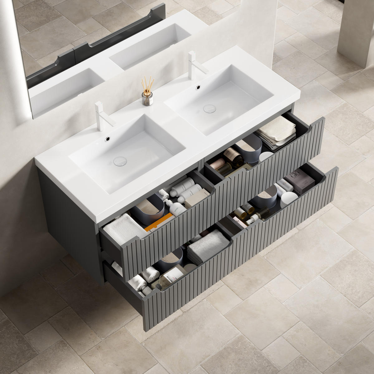 WASCHTISCHKOMBI 120x46x53cm Dunkelgrau/Weiß mit Kunststeinbecken - Dunkelgrau, Kunststoff (120/53/46cm) - Modfu