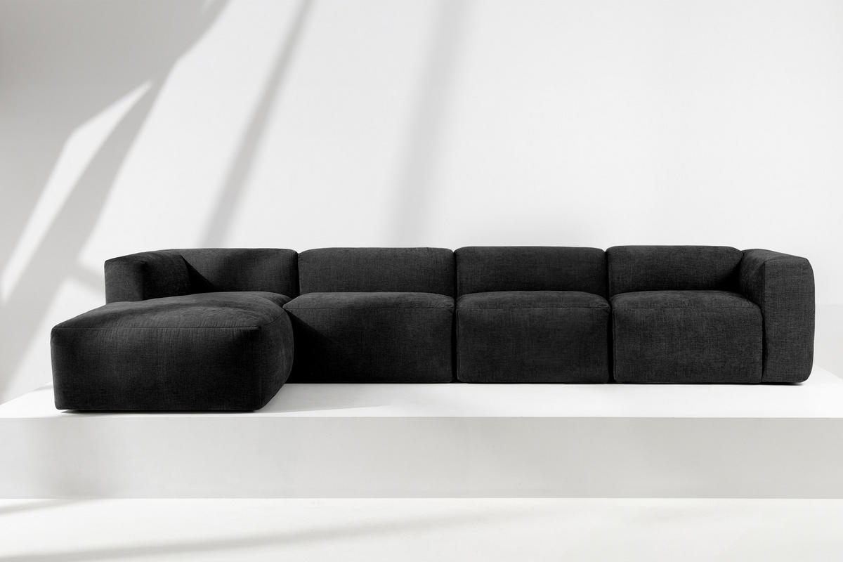 ECKMODULSOFA-LINKS BUFFO 6-Sitzer mit extrem weicher Sitzfläche, Gewebestoff, graphit - Graphitfarben, Textil (377/180cm) - KONSIMO®