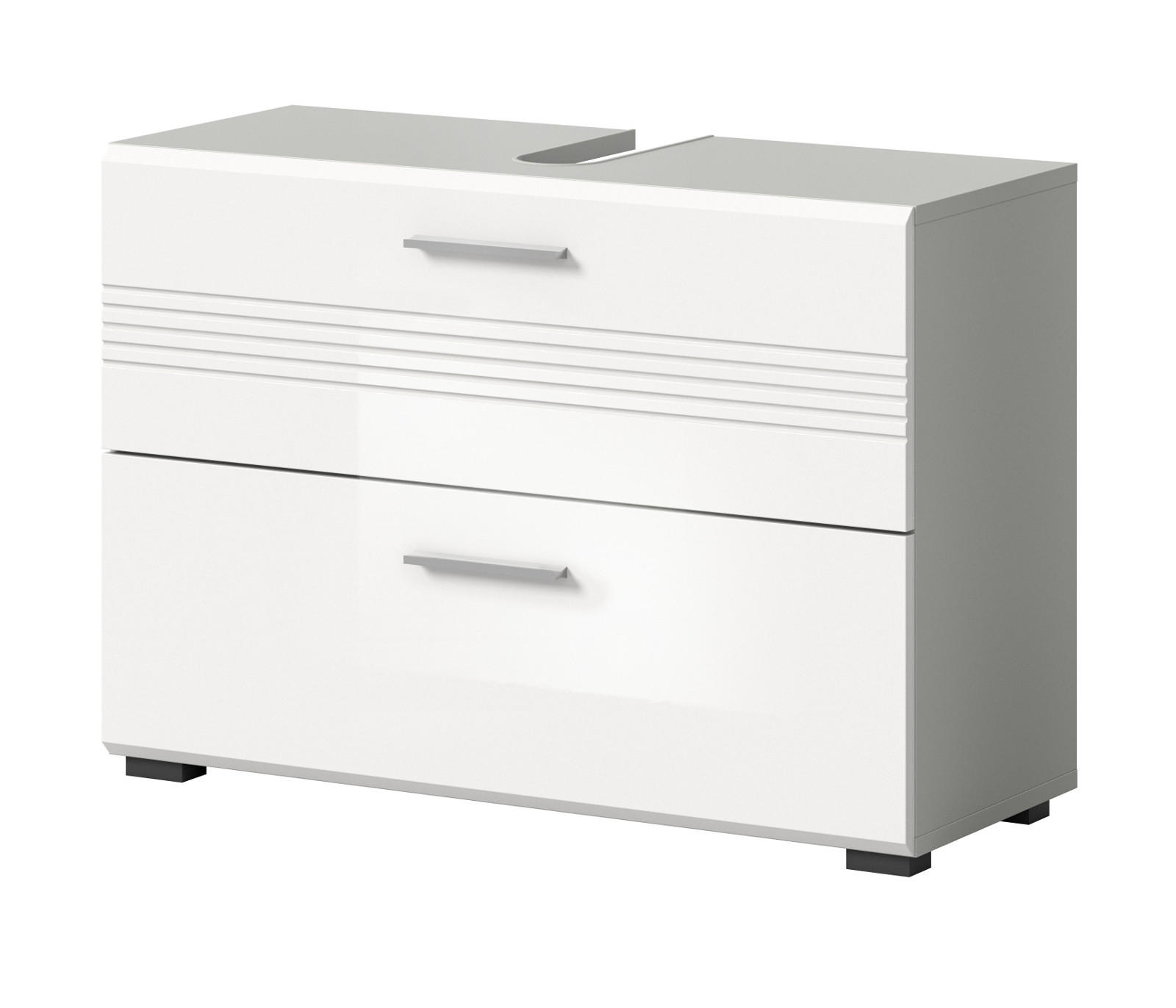 WASCHBECKENUNTERSCHRANK weiß Hochglanz, grau 80 cm - Weiß Hochglanz/Schwarz, Holzwerkstoff/Kunststoff (80/56/32cm) - Inn.Furn