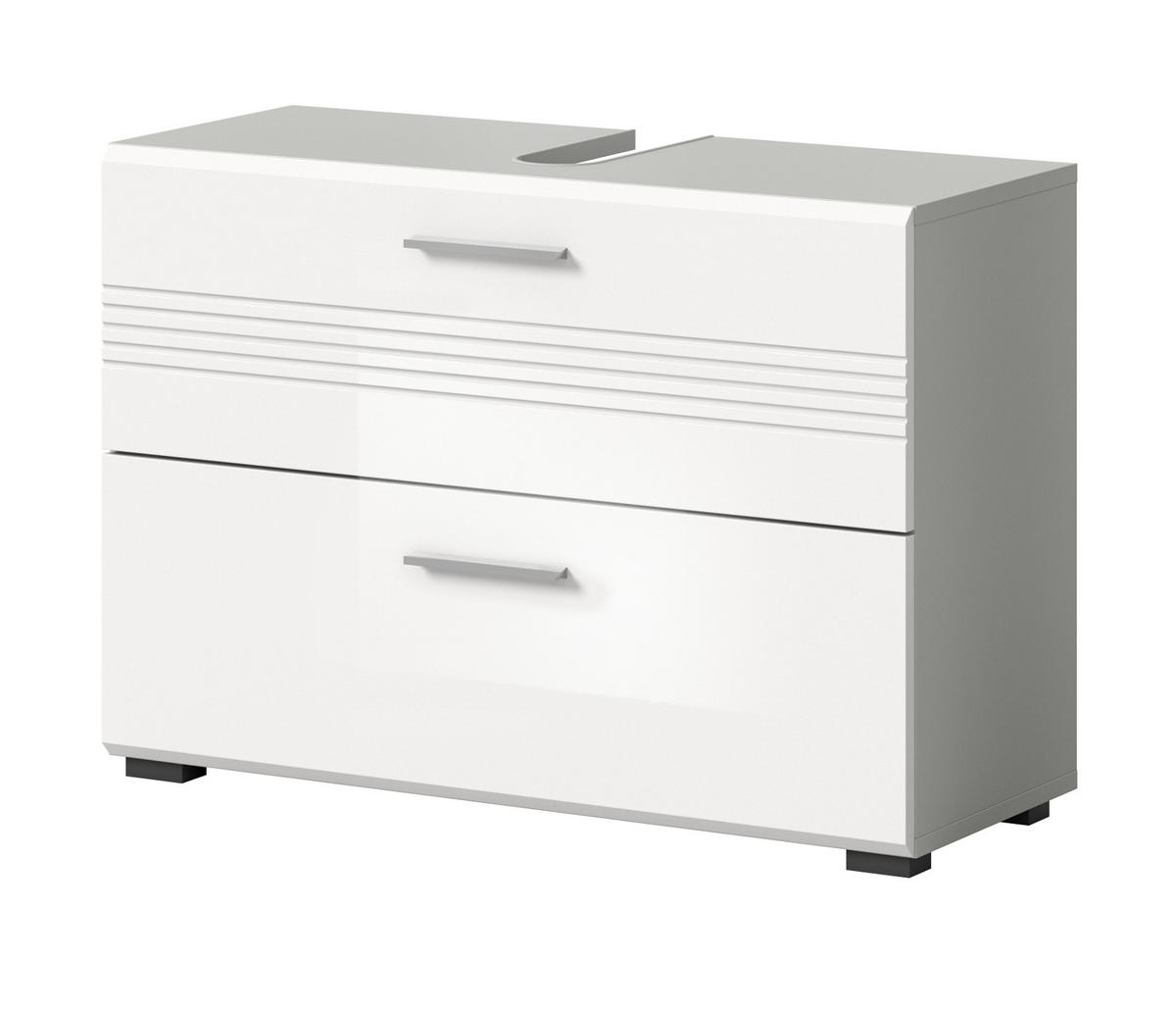 WASCHBECKENUNTERSCHRANK weiß Hochglanz, grau 80 cm - Weiß Hochglanz/Schwarz, Holzwerkstoff/Kunststoff (80/56/32cm) - Inn.Furn