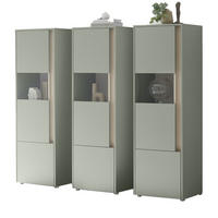 SCHANK-SET Salbei grün, Barista Eiche 190 cm, Vitrinen-Set mit 3x Vitrine je 50x 155 cm - Salbeigrün/Eichefarben, Glas/Holzwerkstoff (190/155/40cm) - Furn.Design