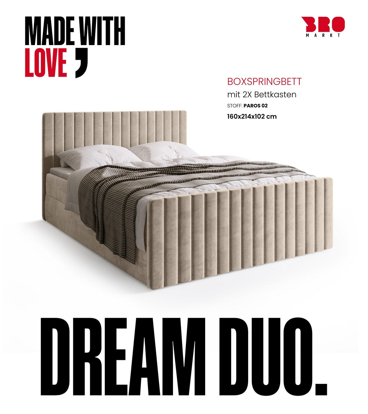 BOXSPRINGBETT Dream Duo mit Topper 160/200 Beige - Ecru, Kunststoff (160/200cm) - Bromarkt