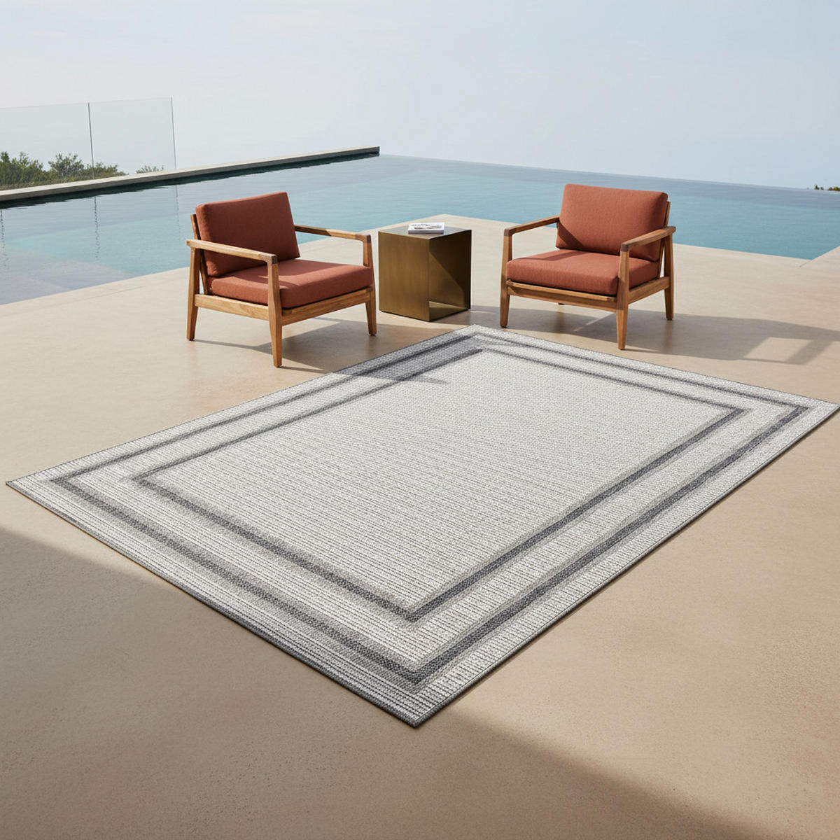 OUTDOORTEPPICH LIRIA, mit Bordüre, Creme, 240 x 340 cm - Beige, Textil (340/240cm) - KADIMA DESIGN