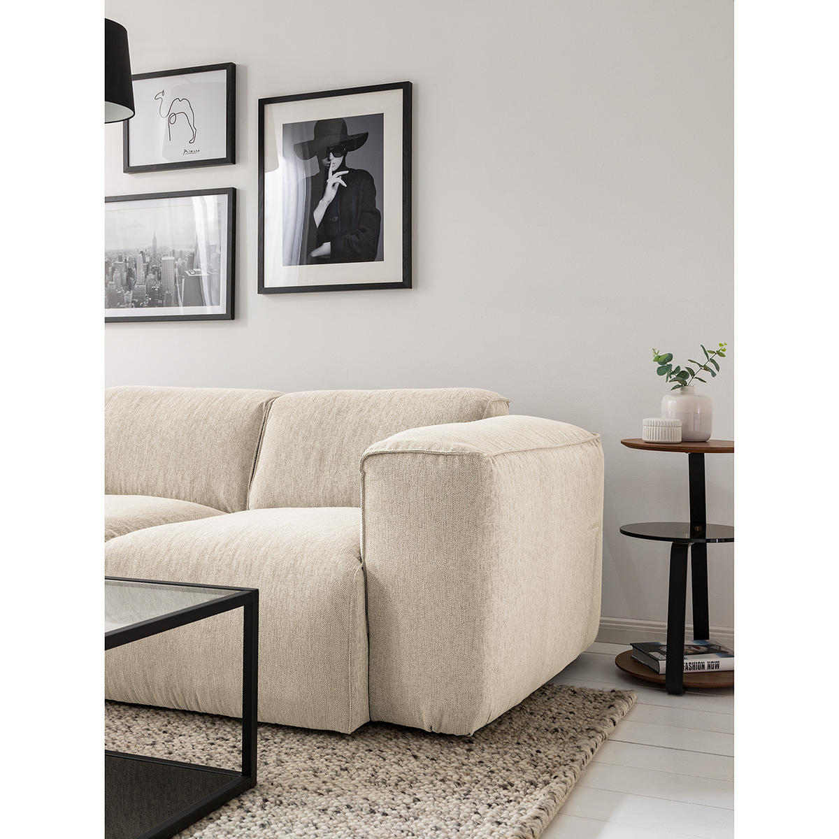 3-SITZER ECKSOFA mit Longchair - Beige/Schwarz, Kunststoff/Textil (251/173cm) - home24