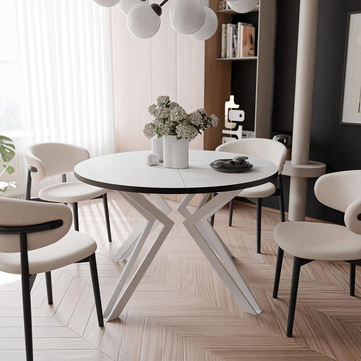 ESSTISCH ausziehbar aus MDF, Weiß - Weiß, Holzwerkstoff (120/120/76cm) - Idohome