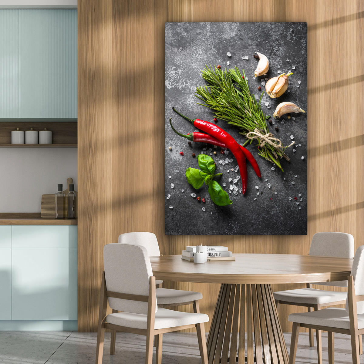 LEINWANDBILD Pfeffer - Kräuter - Gewürze - Beton 80x120 cm - Dunkelgrau, Textil (80/120cm) - MuchoWow