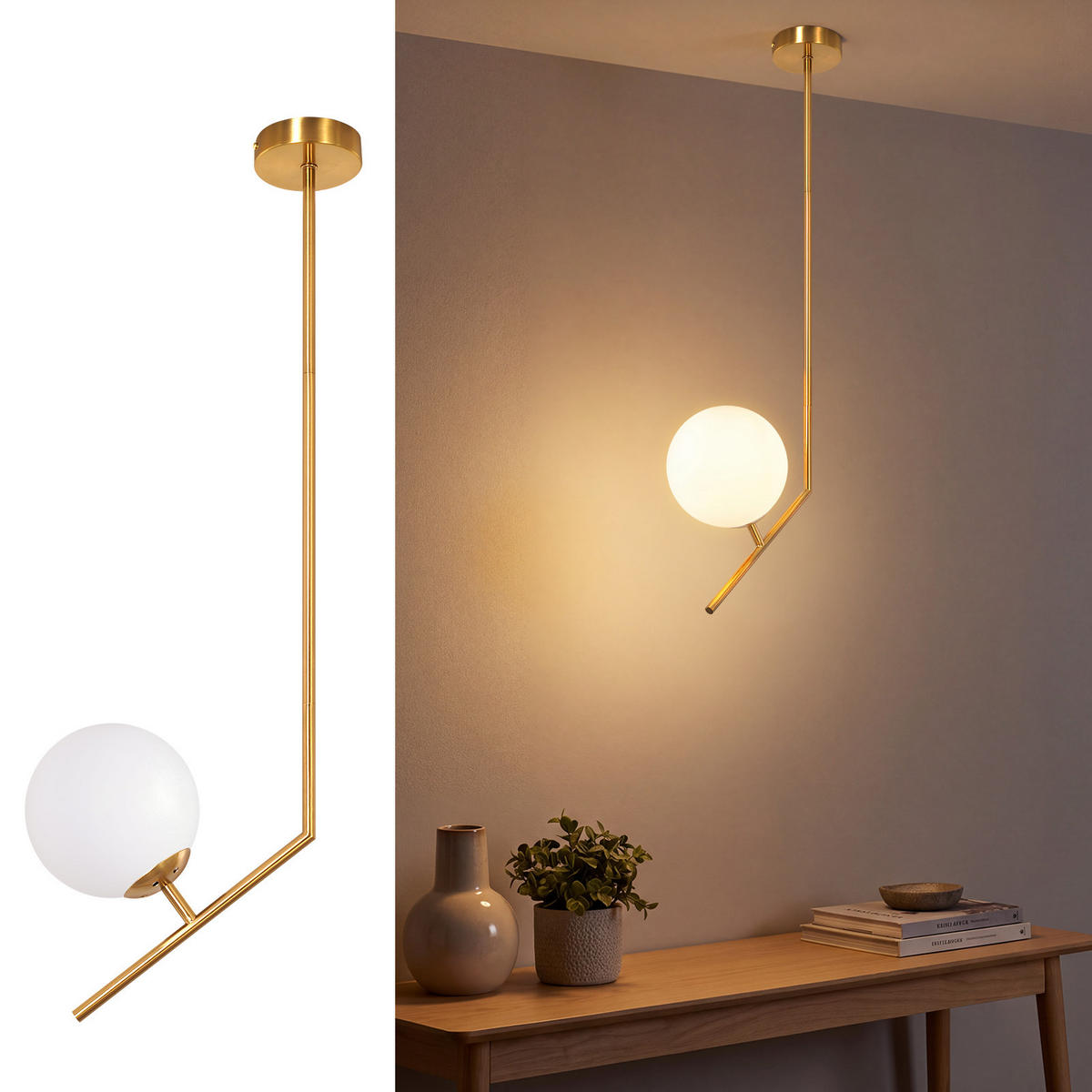 PENDELLEUCHTE Kylvin 15/15/80 cm - Goldfarben/Weiß, Glas/Metall (15/15/80cm) - ZMH