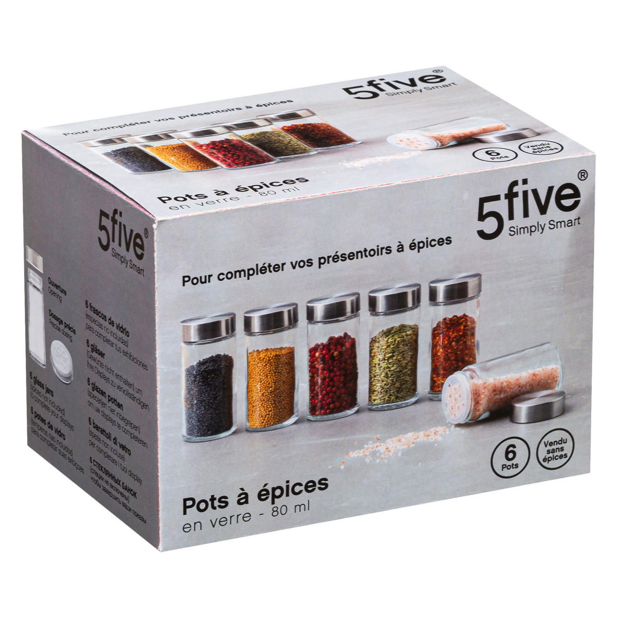 GEWÜRZDOSEN Set 6-tlg., Gewürzspender für Gewürzregal, Glas, je 80 ml - Transparent, Glas (4.5/4.5/9.5cm) - 5five Simply Smart
