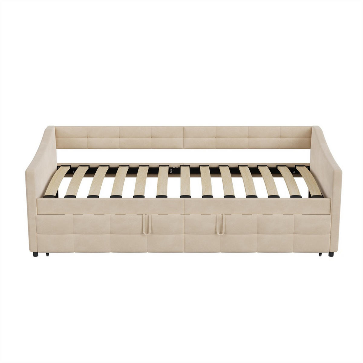 POLSTERBETT 90x200cm mit Ausziehfunktion 90x190cm - Doppelbett 90x200cm&90x190cm - ohne Matratze - Creme - Creme, Textil (90/200cm) - DELFA