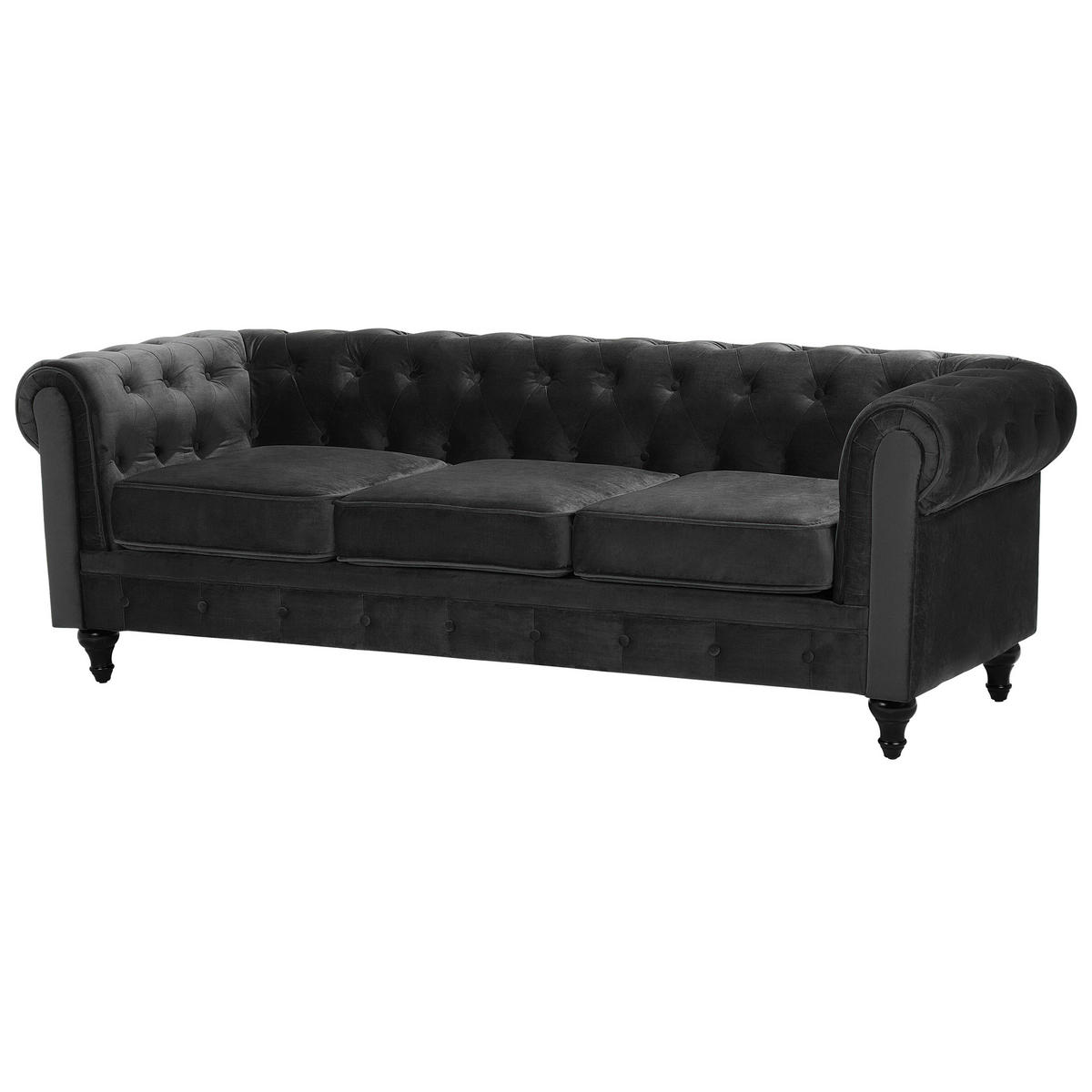 4-SITZER SOFA SET Samtstoff Schwarz Chesterfield - Schwarz, Textil (201/70/75cm) - Beliani