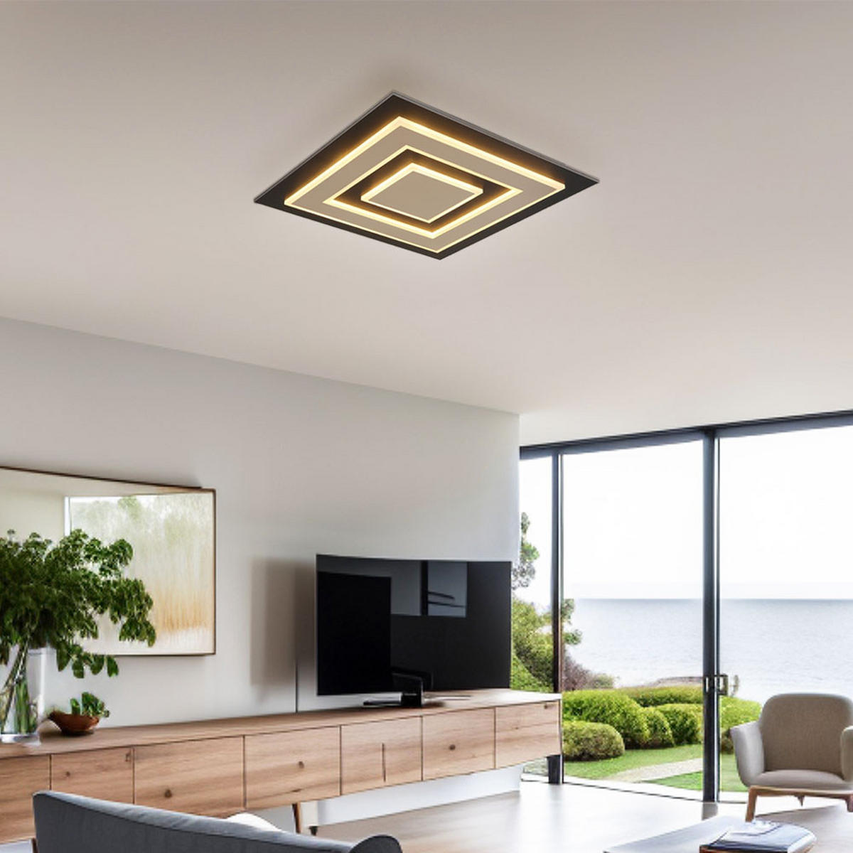 LED DECKENLEUCHTE JAYDEN Metall Schwarz Champagner - Champagner, Metall (48/48/6.2cm) - Globo Lighting