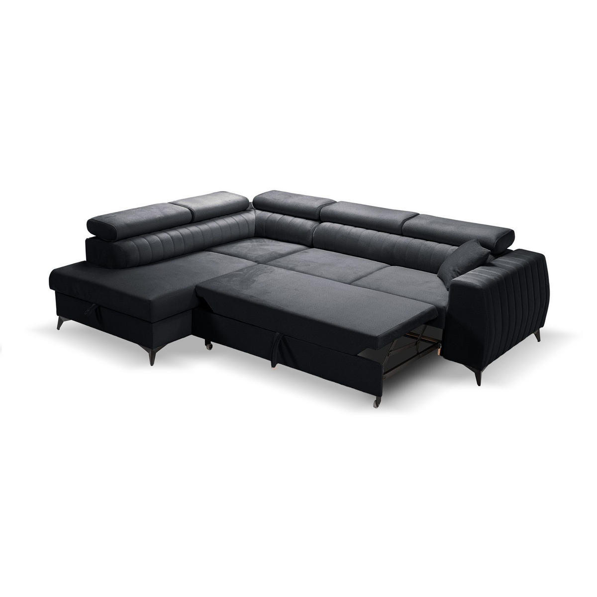 ECKSOFA PIERO L Links mit Schlaffunktion 195x125 Velours Dunkelgrau - Dunkelgrau/Schwarz, Holz/Textil (268/203cm) - Muffo