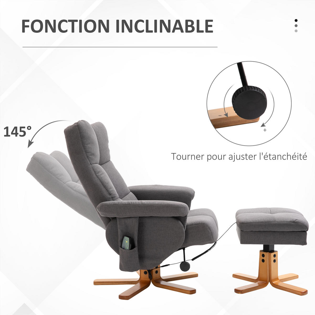 MASSAGESESSEL DE-15359 145° neigbar mit Stauraum und Kopfstütze - Dunkelgrau, Textil (86/99/80cm) - ComfortXL