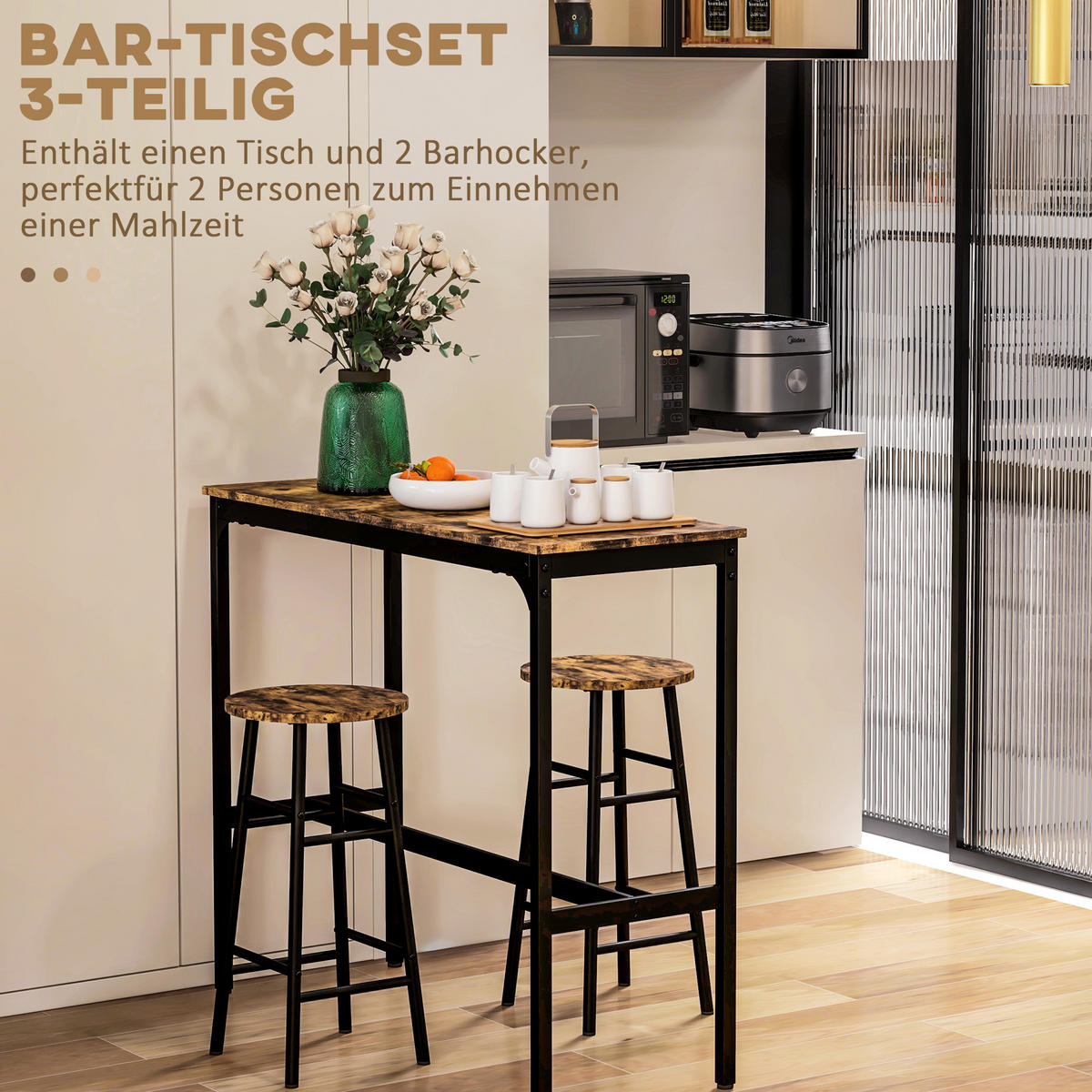 BARTISCH-SET, MDF, Stahl, Rustikal-Braun - Braun, Kunststoff (40/90/105cm) - HOMCOM