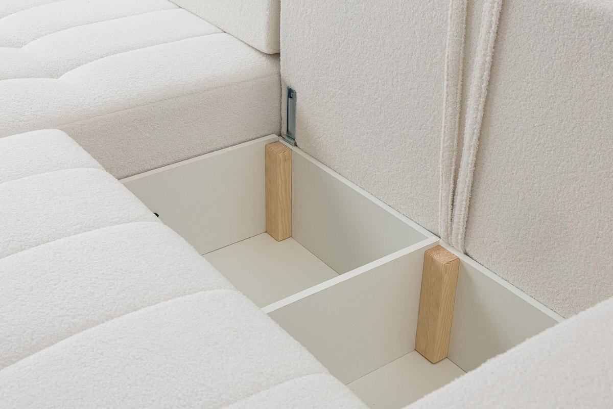 ECKSOFA Masina Weiß, Schlafsofa aus Veloursstoff - Weiß, Holzwerkstoff (245/143cm) - Bettso