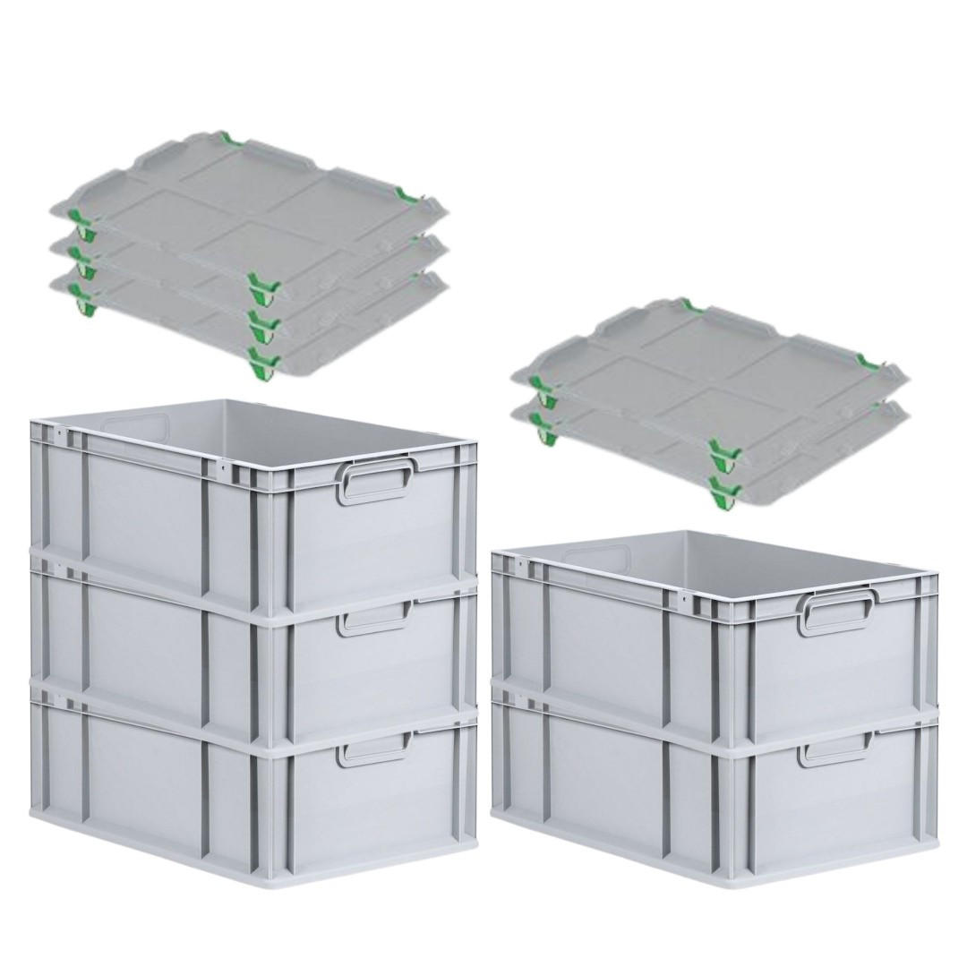 EUROBOX 5x Nextgen Economy Mit Auflagedeckel Grau/Grün Griffe Geschlossen 44 Liter - Grün, Kunststoff (40/22/60cm) - PROREGAL