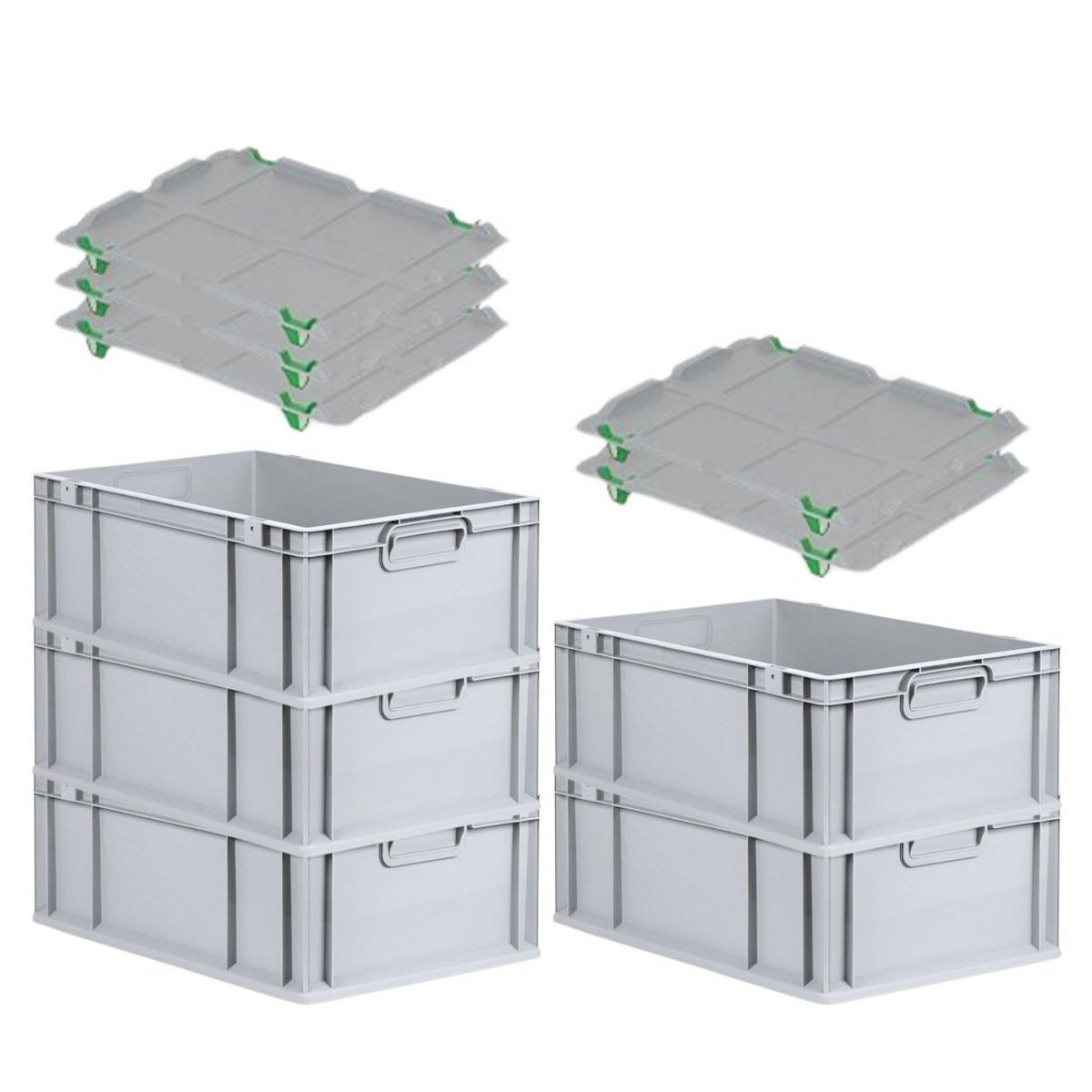 EUROBOX 5x Nextgen Economy Mit Auflagedeckel Grau/Grün Griffe Geschlossen 44 Liter - Grün, Kunststoff (40/22/60cm) - PROREGAL