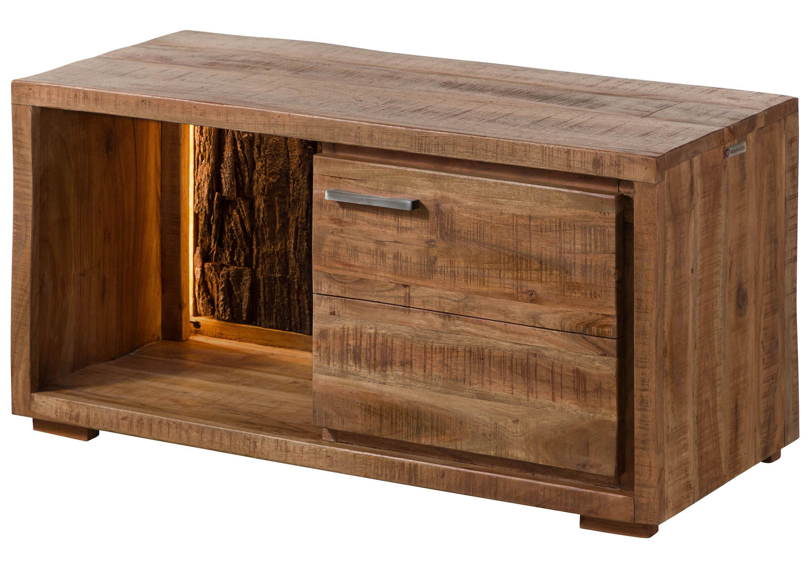 KOMMODE Akazie 88x40x45 natur lackiert BARK #124 - Braun, Holz (88/45/40cm) - Massivmoebel24