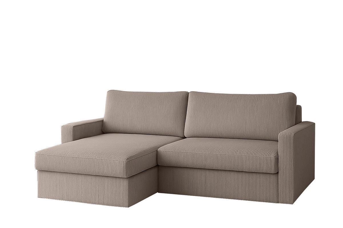 ECKSOFA Mit Schlaffunktion Und Bettzeugablage LUBEKA Stoff Poso Dunkelbeige Links - Cappuccino, Holz/Textil (140/147cm) - Kaiser Möbel