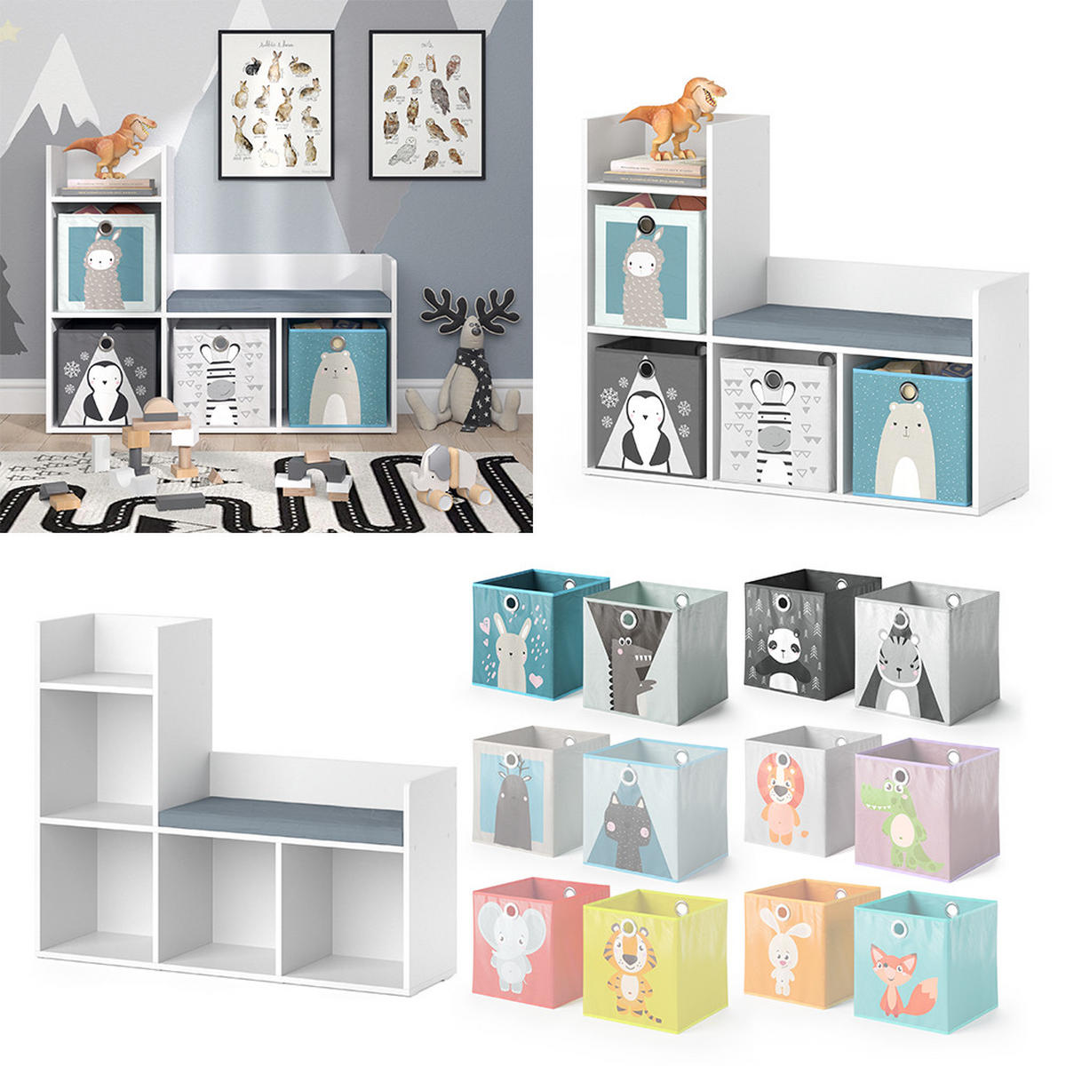 KINDERSITZBANK Luigi Weiß 107.2 x 88.6 cm mit 2 Faltboxen opt.2 - Weiß, Holzwerkstoff (107.2/88.6/30.9cm) - Vicco
