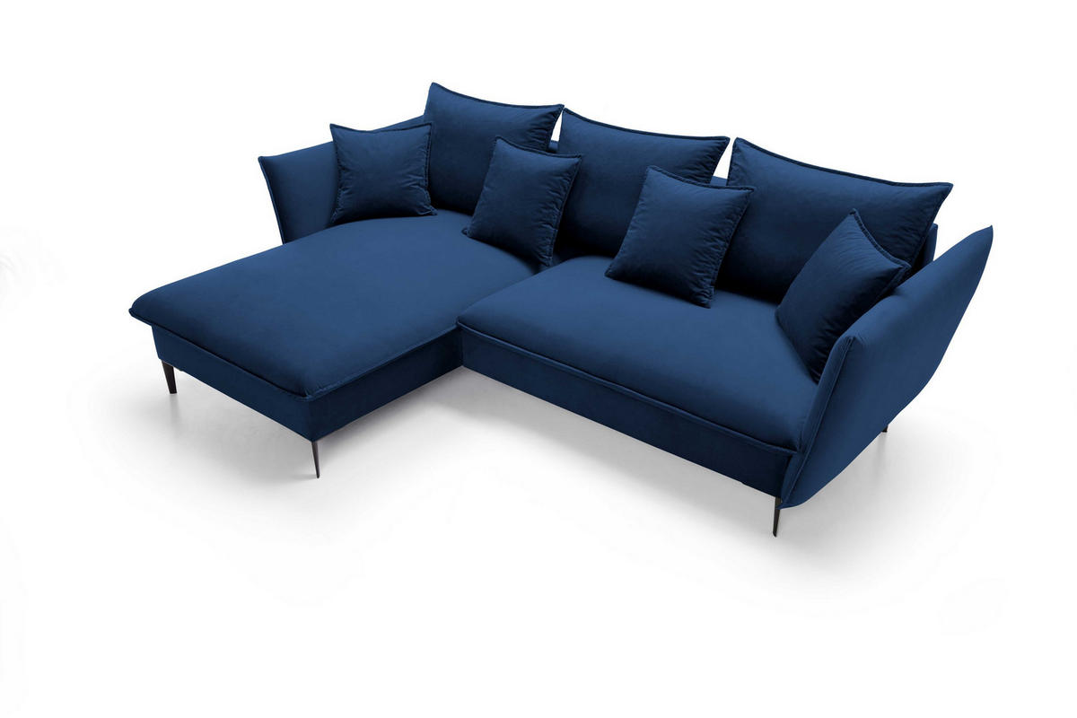 ECKSOFA SOLE Blau Plüsch-Stoff mit Schlaffunktion - Blau, Holz (258/167cm) - MASSENO
