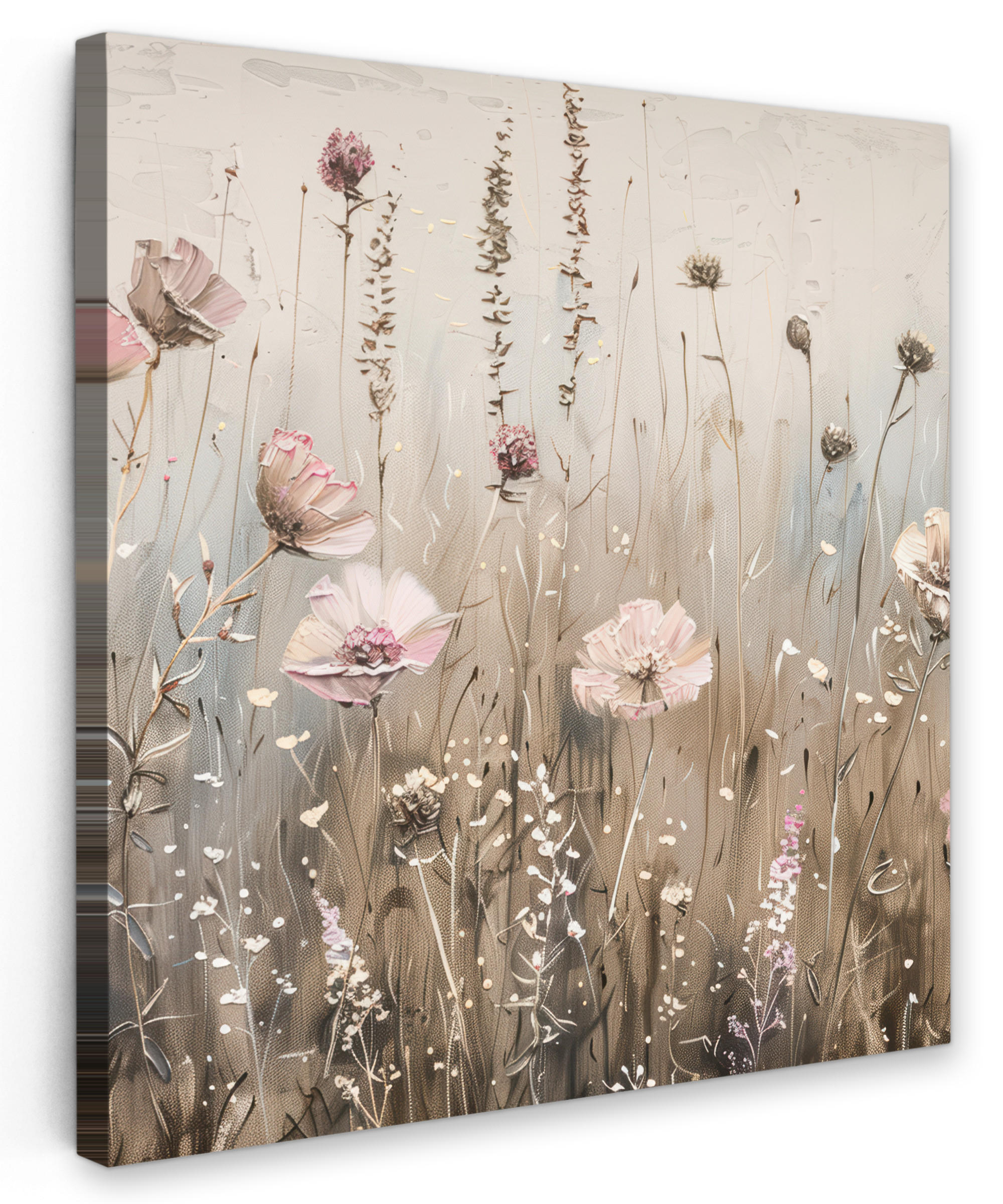 LEINWANDBILD Blumen - Rosa - Modern - Beige 50x50 cm - Beige, Textil (50/50cm) - MuchoWow