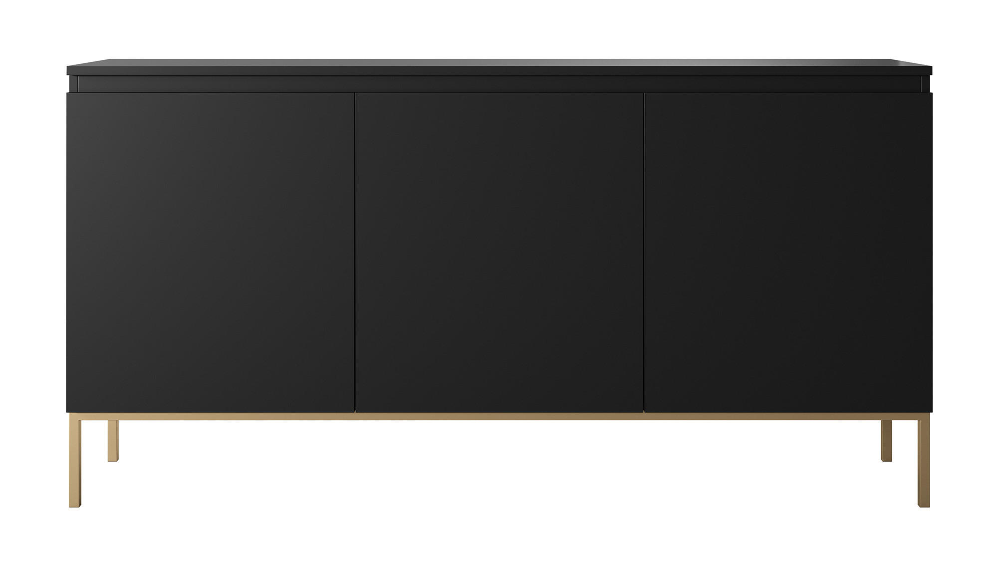 SIDEBOARD Bemmi Schwarz mit goldenen Metallbeinen 150 cm - Goldfarben/Schwarz, Holzwerkstoff/Metall (150/77/35cm) - Selsey