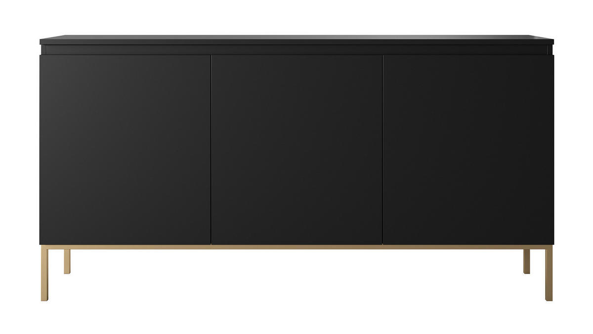SIDEBOARD Bemmi Schwarz mit goldenen Metallbeinen 150 cm - Goldfarben/Schwarz, Holzwerkstoff/Metall (150/77/35cm) - Selsey