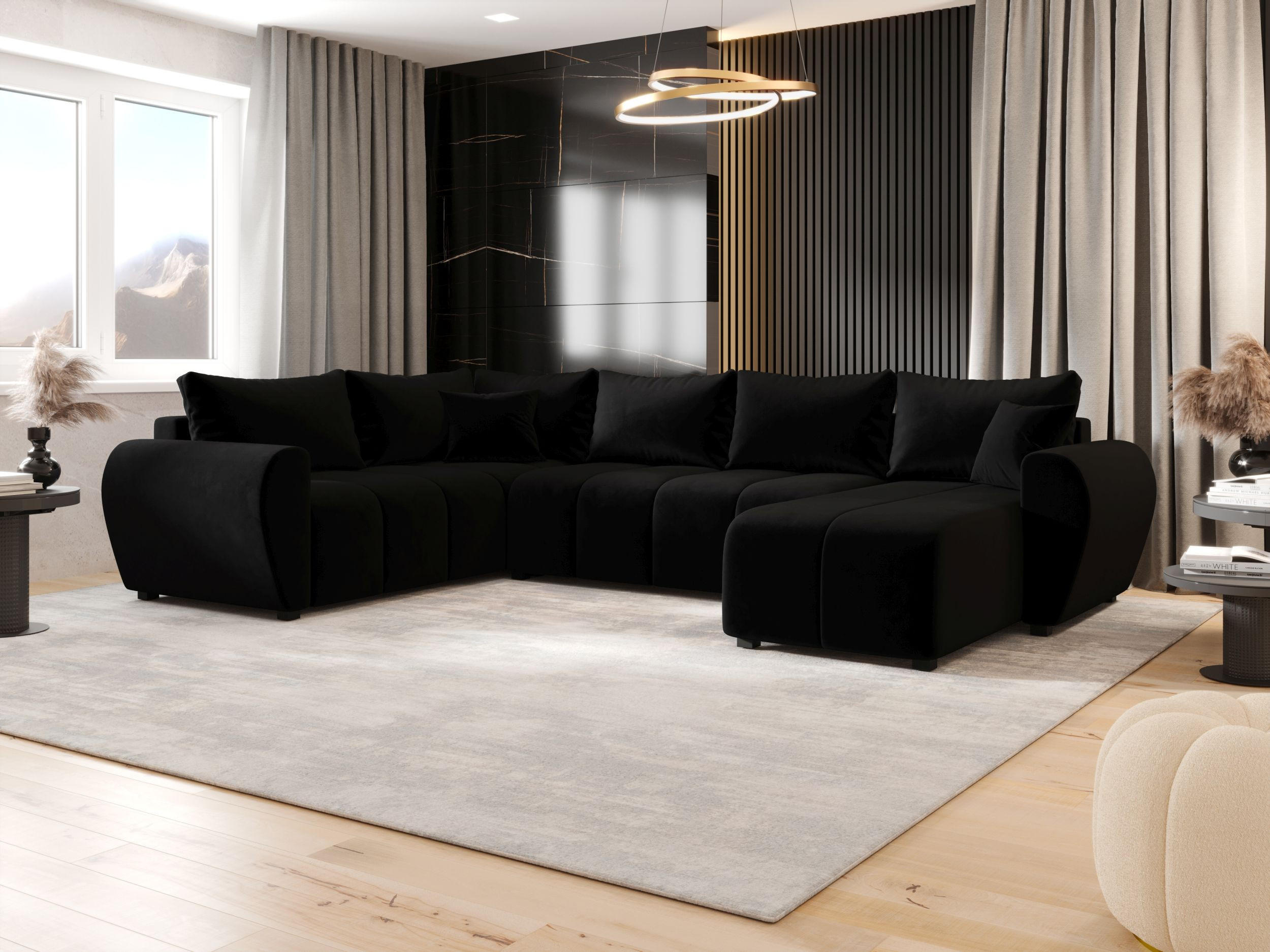 WOHNLANDSCHAFT MOLISA U PLUS Itaka 15 Links mit Schlaffunktion - Schwarz, Textil (303/82/208cm) - Bedante