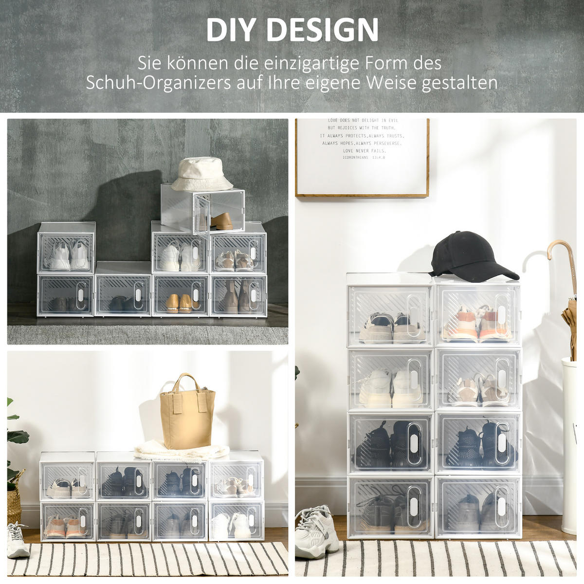 DIY Schuhbox, Kunststoff, Transparent - Transparent, Kunststoff (35/19/25cm) - HOMCOM