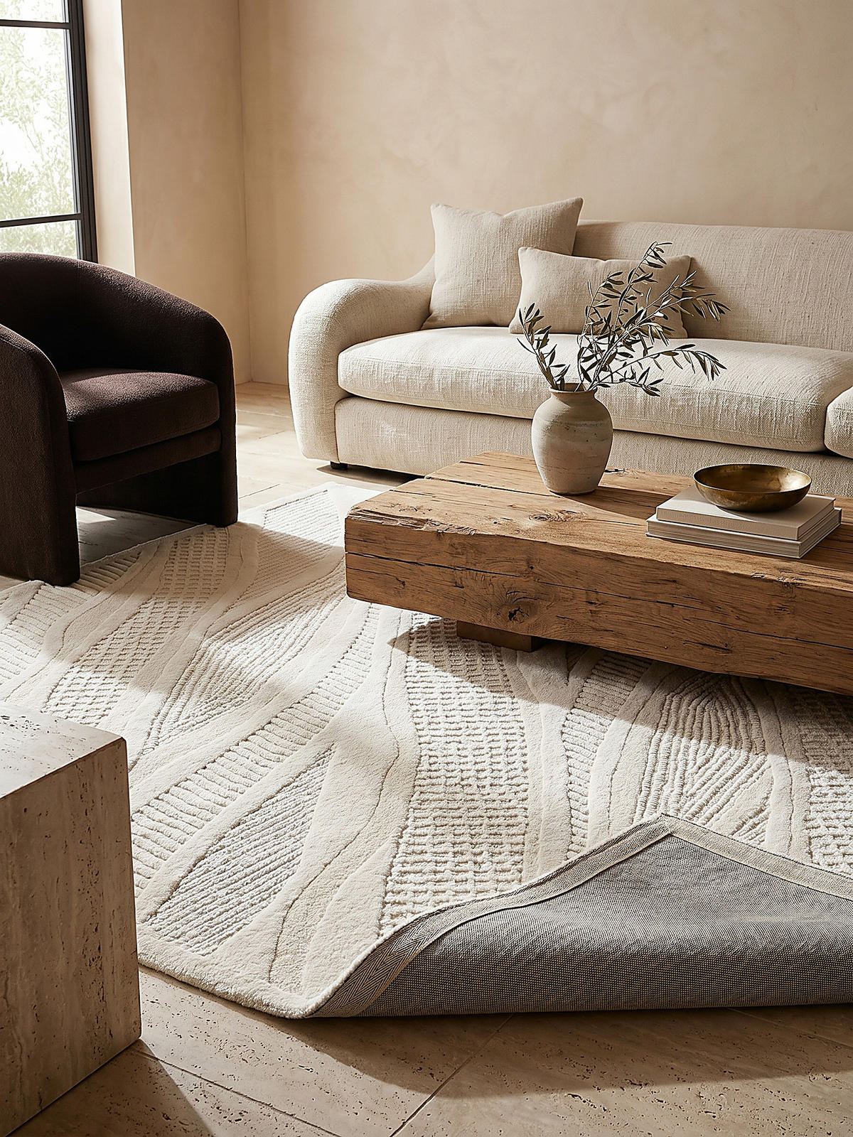 TEPPICH aus Wolle CARVE in Weiß, abstrakt, Florhöhe 14 mm, 160 x 230 cm - Beige, Textil (160/230cm) - KADIMA DESIGN