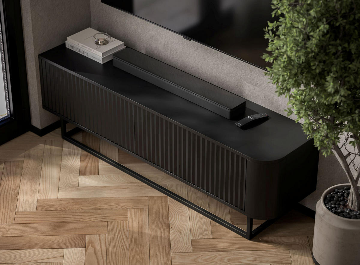 TV STOLÍK Aurora čierny matný 140 cm s kovovým rámom - čierna/zlatá, kov/kompozitné drevo (140/44/35cm) - Meble Lindner