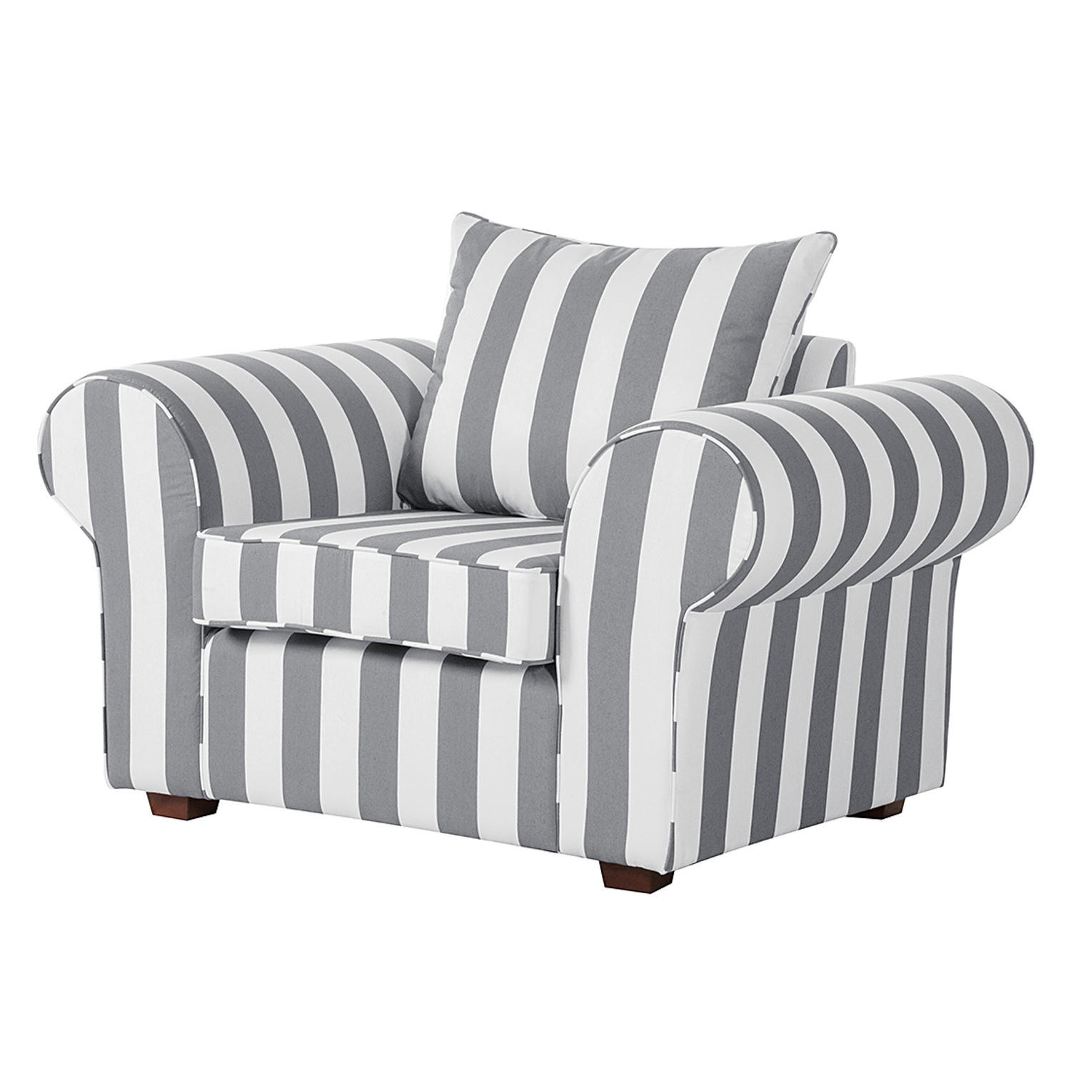 SESSEL - Webstoff - Grau gestreift - Grau, Holz/Textil (130/88/88cm) - home24